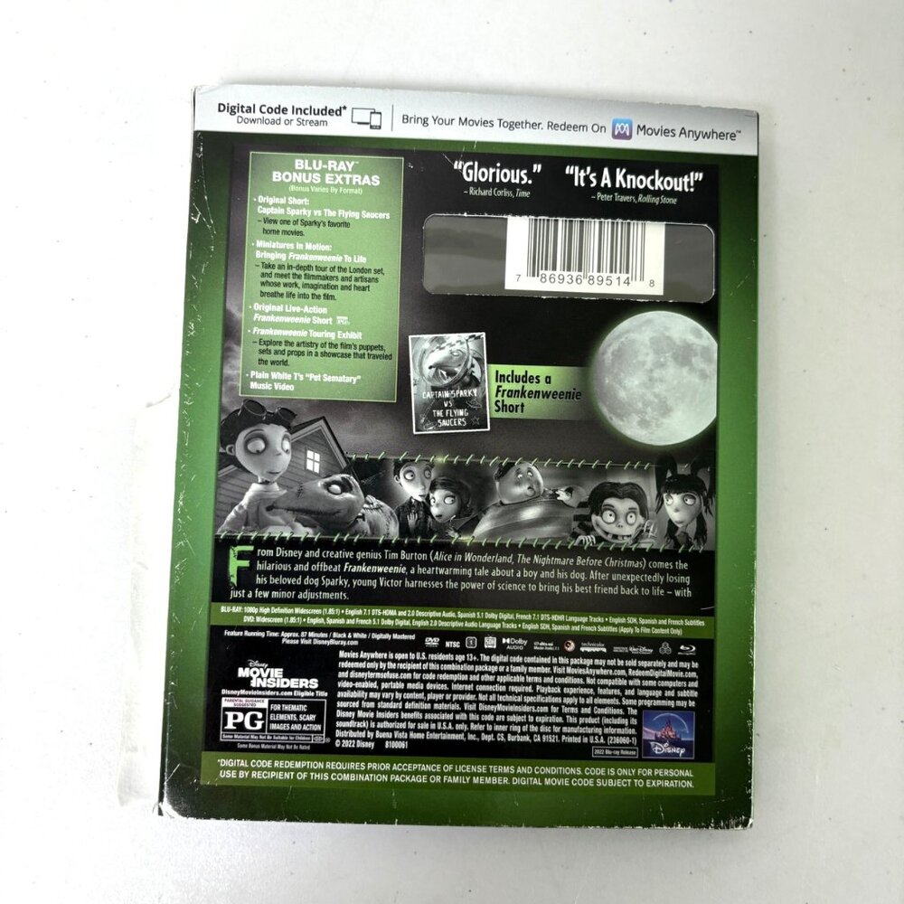 Frankenweenie Blu-ray DVD‎ Disney Movie Club Kids Family NEW Sealed - Picture 3 of 8